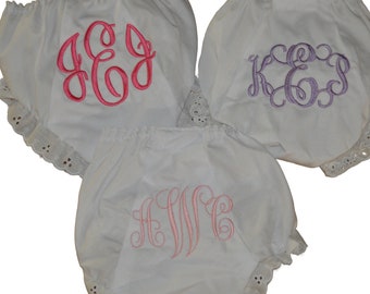 Monogrammed Baby Bloomers in Script Fonts, Girls Diaper Covers