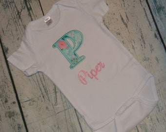 Personalized Baby Girl Outfit, Monogrammed Girls Bodysuit,