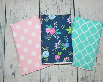 Floral Fabric Burp Cloth set of 3 - Personalized Baby Burp Cloth Set, Pesonalized Flower Girls Burp Cloths