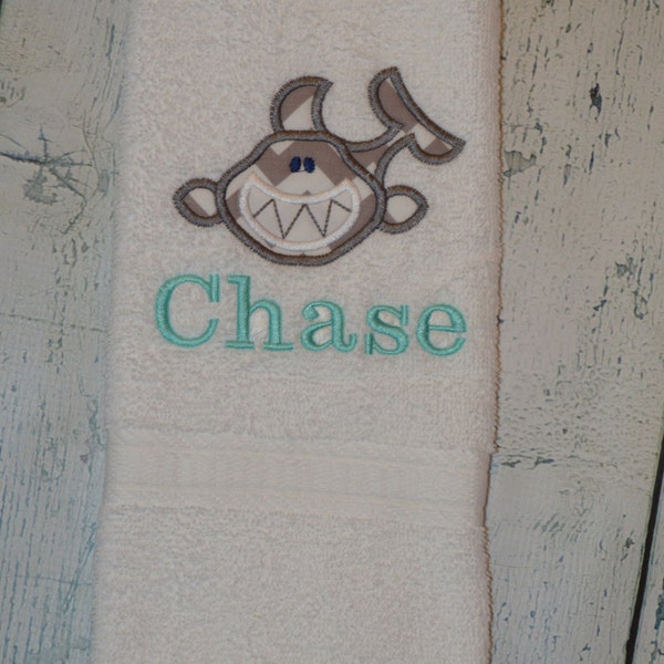 PERSONALIZED Shark Hand Towel Monogrammed kids coastal bathroom