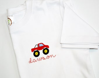 Personalized Monster Truck Shirt, Monogrammed Boys Tee Name Embroidered on Chest