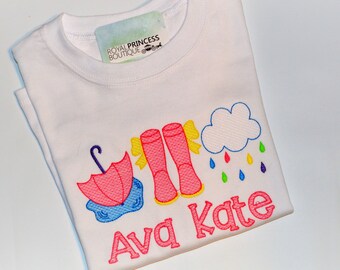 Personalized Spring Showers Shirt, Personalized Girls Embroidered Rainbow Dress,  Toddler Monogram Outfit