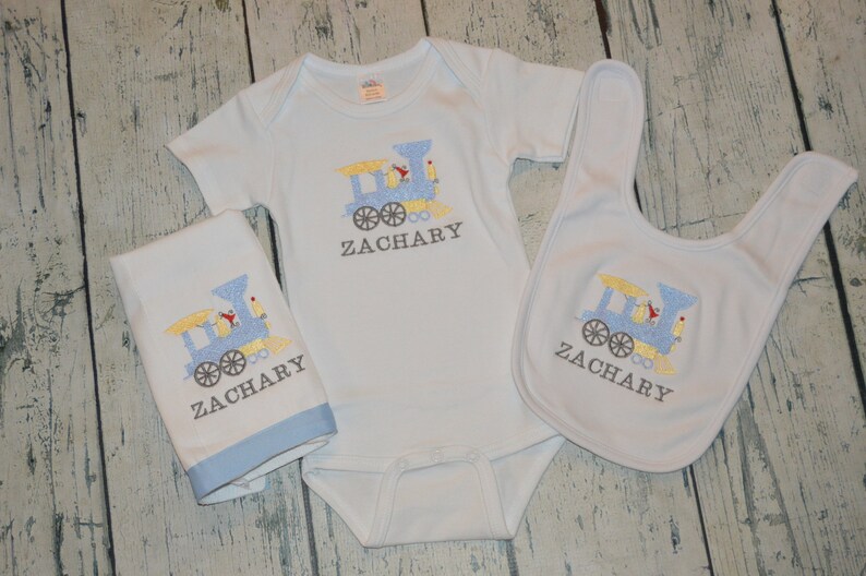 Personalized Baby Boy Train Outfit Gift Set Monogrammed Etsy