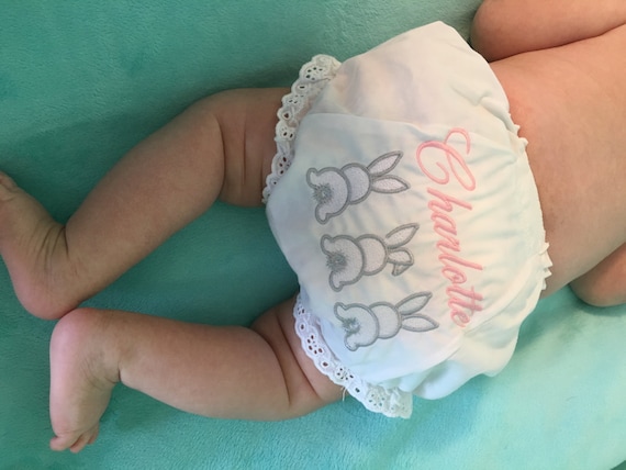 Personalized Easter Bunny Baby Bloomers, Girls Embroidered Diaper