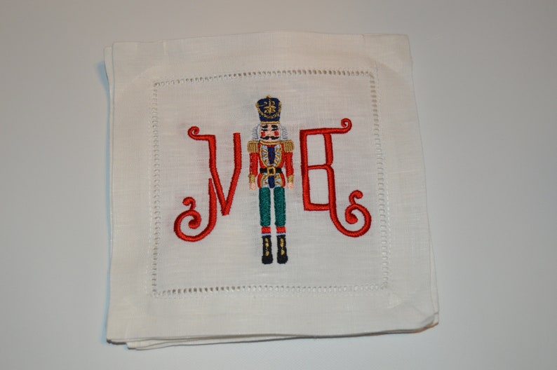 Personalized Nutcracker Embroidered Linen Cocktail Napkins - Thumbnail 3