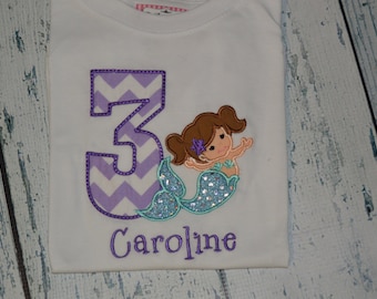 PERSONALIZED Mermaid Birthday Shirt  Custom Age - Monogram Birthday Shirt -  Under the Sea Party