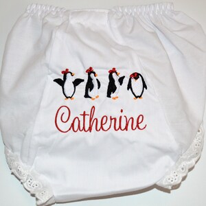 Monogram Penguin Baby Bloomers, Monogrammed Baby Winter Bloomers, Baby Girl Diaper Cover