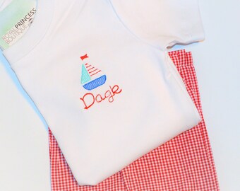 Personalized Embroidered Sailboat Shirt: Monogrammed Baby Outfit