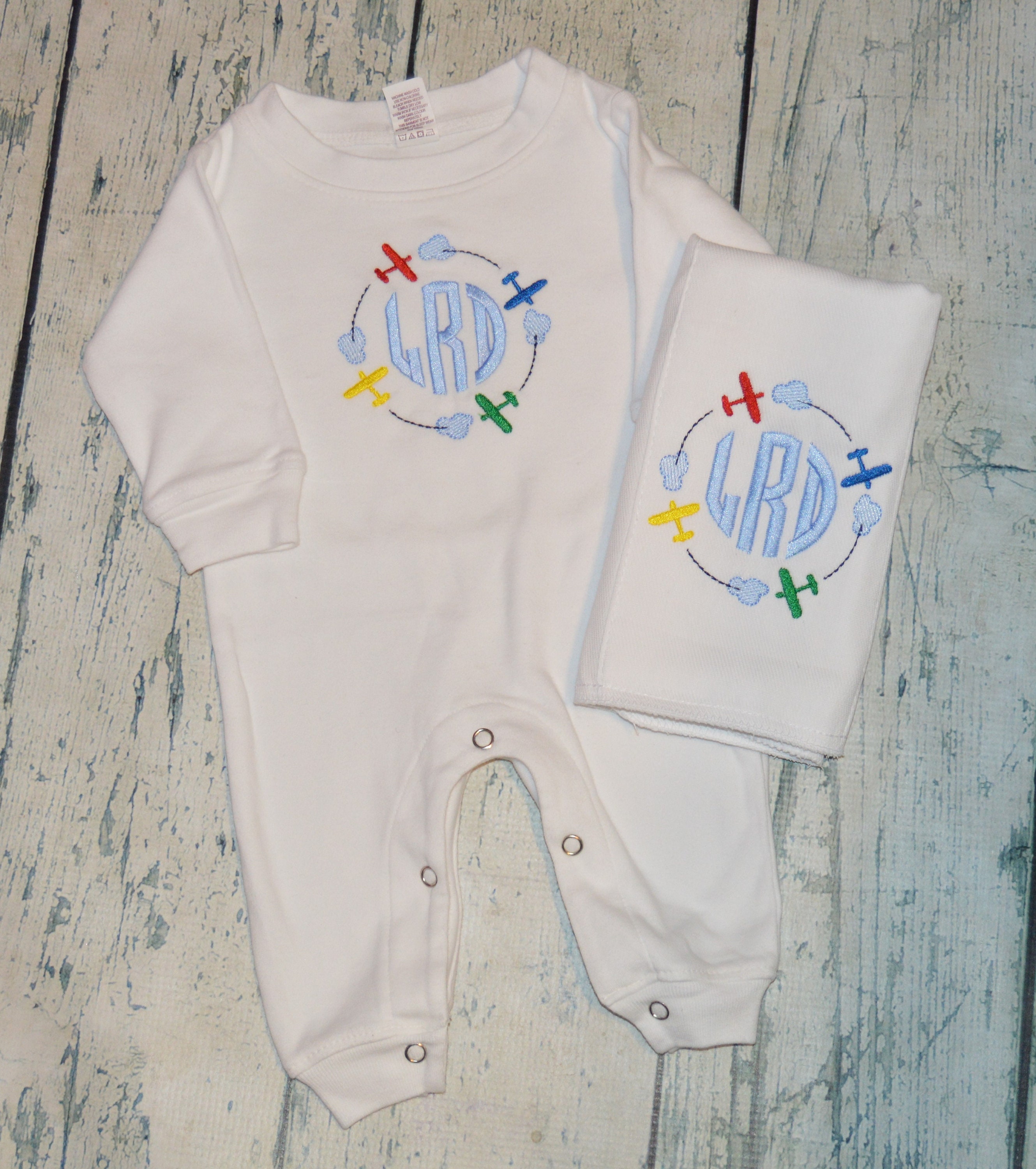 Personalized Airplane Baby Boy Outfit Monogram Baby Sleeper Etsy