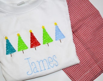 Personalized Boys Christmas Tree Outfit - Shirt and Pant Set OR Shirt Only - Embroidered Christmas Monogrammed Shirt