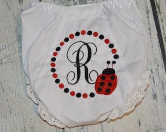 Personalized Ladybug Baby Bloomers,  Monogrammed Girls Diaper Cover