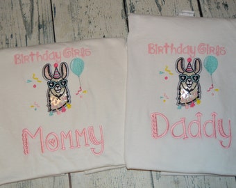 Birthday Girls Mommy OR Daddy Llama Shirt, Llama Mommy Llama Daddy Options Also,  First Birthday,  Birthday Llama Shirt