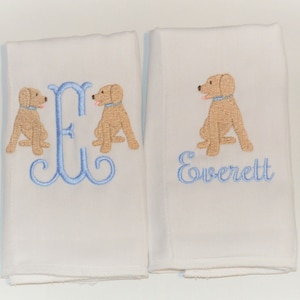 Personalized  Boys Puppy Dog Burp Cloth Set of 2