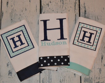 Personalized Burp cloth Set of 3, Monogrammed Baby Boy  Burpies, Boys Burp Cloth, Newborn Baby