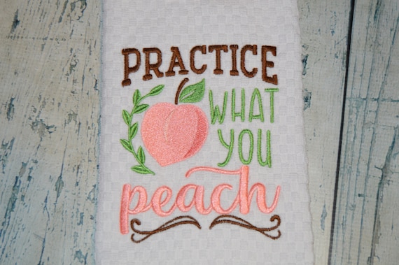Fruit Kitchen Towel Peach Funny Kitchen Dish Towel Embroidered Dish Cloth 