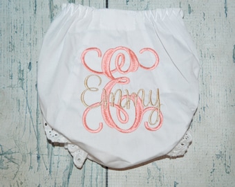 Baby Bloomers, Custom Monogrammed Baby Girl Bloomer, Diaper Cover with Monogram, Newborn Bloomers, Personalized Baby Bloomers
