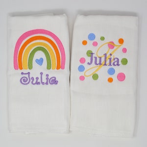 Personalized Girls Rainbow and Polka Dots Burp Cloth Set of 2