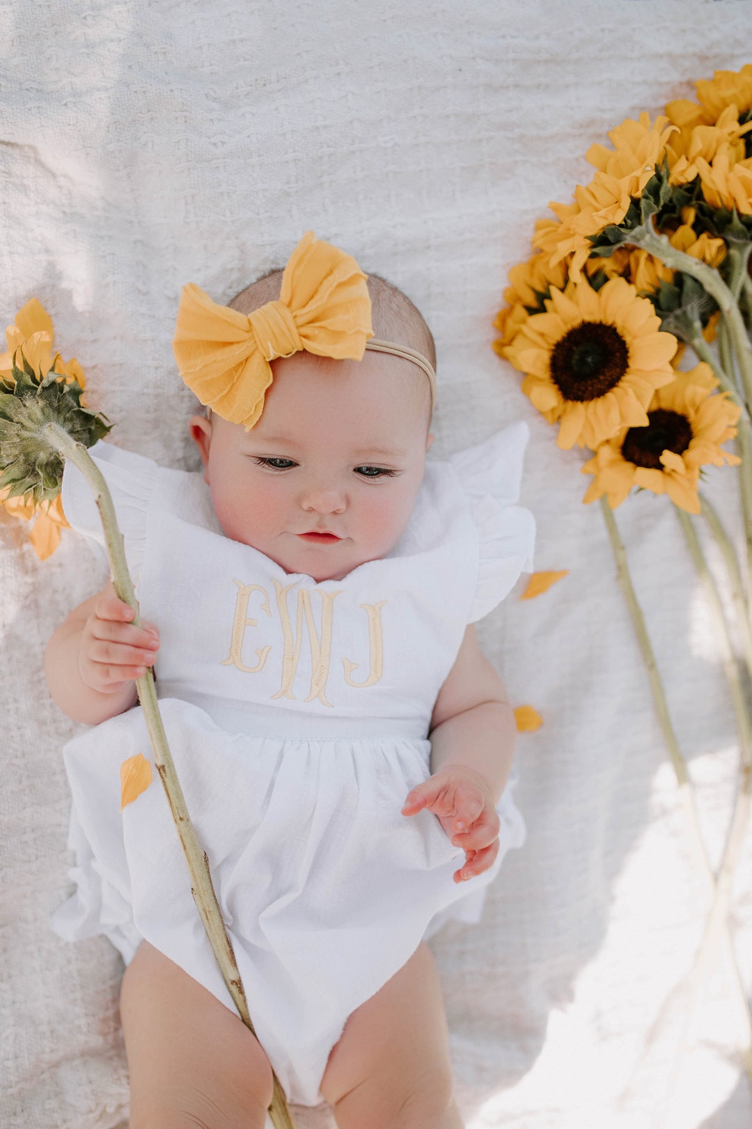 Personalized Seersucker Baby Ruffle Bottom Bubble Romper With Monogram