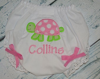 Monogrammed Turtle Baby Bloomer Girls Diaper Cover