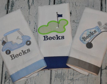 Personalized Golf Burp cloth Set of 3 Monogrammed