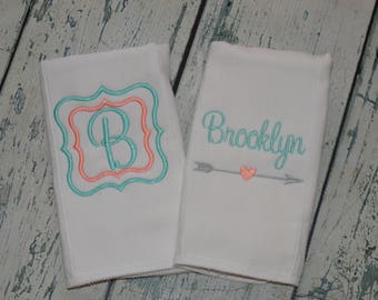 Personalized Monogram Burp cloth Set of 2 Burpies for Girls Arrow Monogram Burp Cloth
