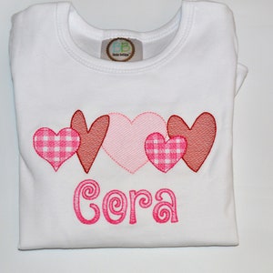Personalized Valentines Gingham Heart Shirt, Baby Girl Embroidered Valentines Bodysuit,  Valentines Shirt with Name