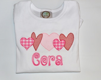Personalized Valentines Gingham Heart Shirt, Baby Girl Embroidered Valentines Bodysuit,  Valentines Shirt with Name
