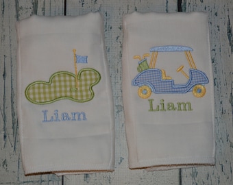 Personalized Golf Burp Cloth Set of 2 Burpies MONOGRAM