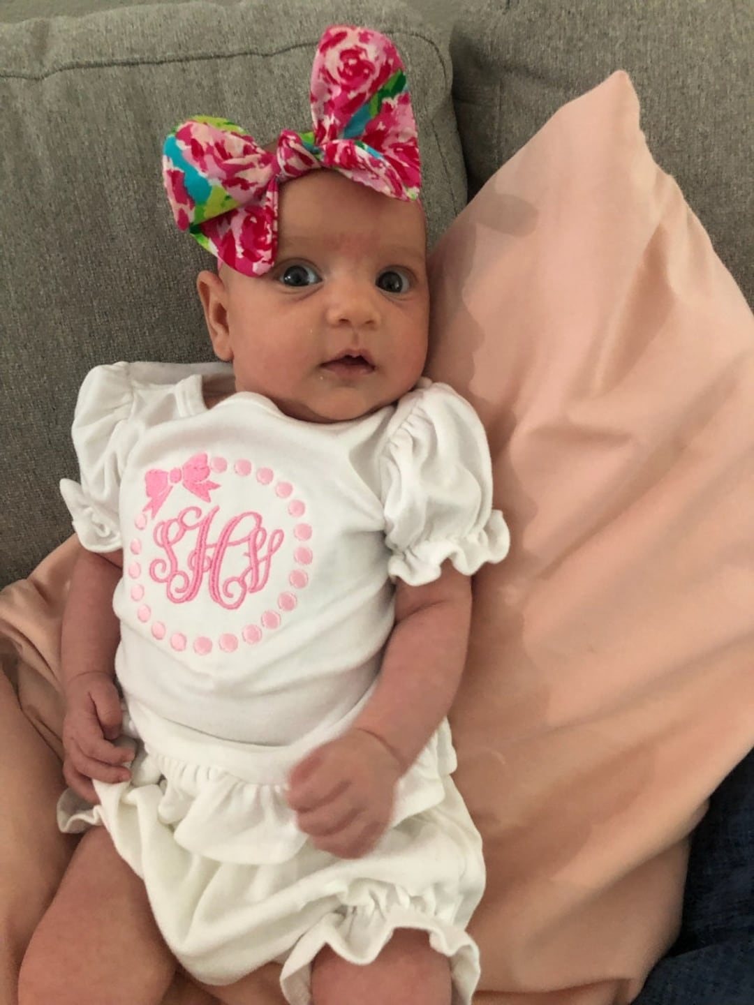 Pearls and Bow Monogrammed Baby Girl 2 Pc Outfit Etsy