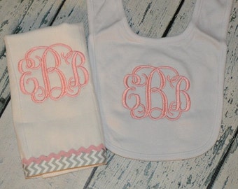 Personalized Baby Girl Bib and Burp Cloth set Baby Gift