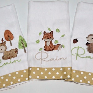 Personalized Forest Animal Burp cloth Set of 3 image 1