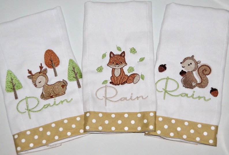 Personalized Forest Animal Burp cloth Set of 3 image 1