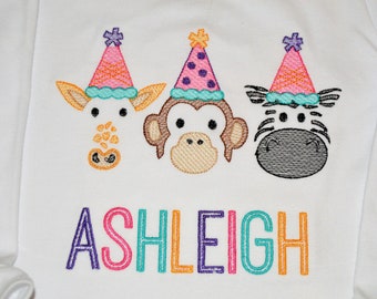 Personalized Girls Party Animal Outfit or Shirt, Safari or Zoo Birthday Monogrammed Shirt