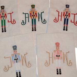 Monogrammed Nutcracker Linen Guest Towel, Linen Hemstitched Tea Towel for Christmas Fingertip Towel
