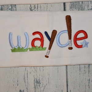 Personalized Baseball Burp cloth  Monogrammed Name in Baseball Lettering
