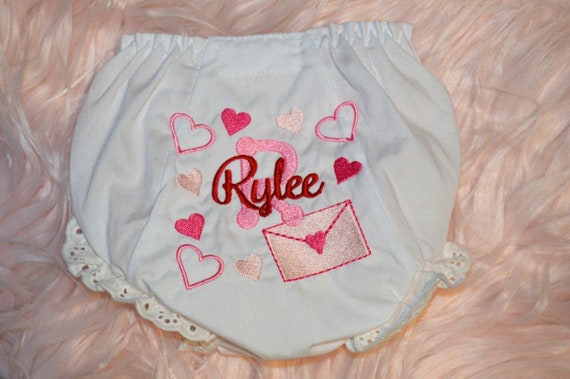 Personalized Valentines Baby Bloomers, Love Letter Valentines Bloomer,  Monogrammed Girls Diaper Cover