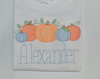 Personalized Pumpkin Shirt, Baby Boys Pumpkin Bodysuit Embroidered