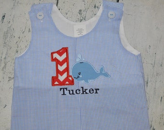 Personalized Birthday Whale Shortall, Boys Jon Jon Monogrammed Party Outfit