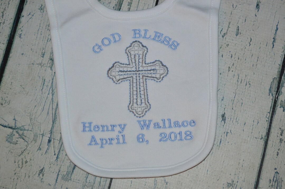 Custom Monogrammed Baptism Bib Personalized Christening Bib Etsy