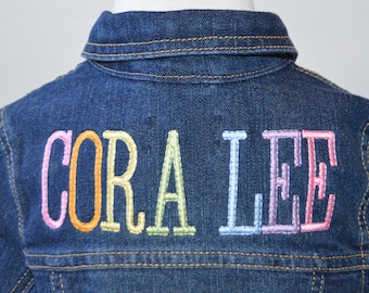 Personalized Denim Jacket Girls, Monogrammed Jean Jacket for Baby Toddler and Girls Embroidered