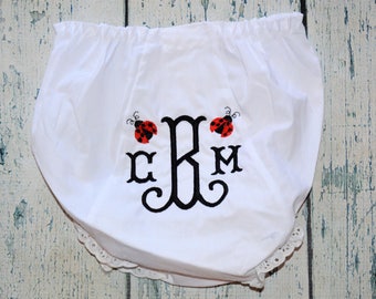 Monogram Lady Bug Baby Bloomers, Custom Mini Design & Colors,  Personalize Baby Bloomers,  Monogram Bloomer Baby