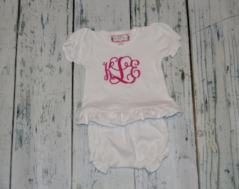 Monogrammed Baby Girl Clothing Outfit Set Shirt and Bloomer Outfit personalized baby Gift Set