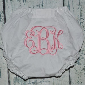 Baby Bloomers Monogrammed Baby Girl Bloomer, QUICK SHIP, Diaper Cover with Monogram, Newborn Bloomers, Personalized Baby Bloomers image 1