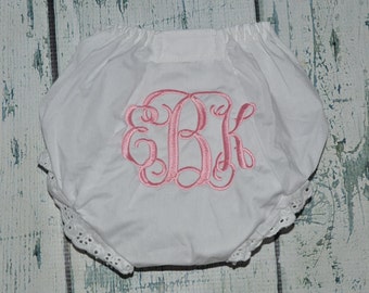 Baby Bloomers Monogrammed Baby Girl Bloomer, QUICK SHIP,  Diaper Cover with Monogram, Newborn Bloomers, Personalized Baby Bloomers