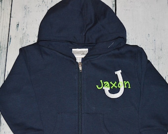 Personalized Toddler Full Zip Hooded Sweatshirt,  Personalized Monogrammed Jacket Assorted Colors