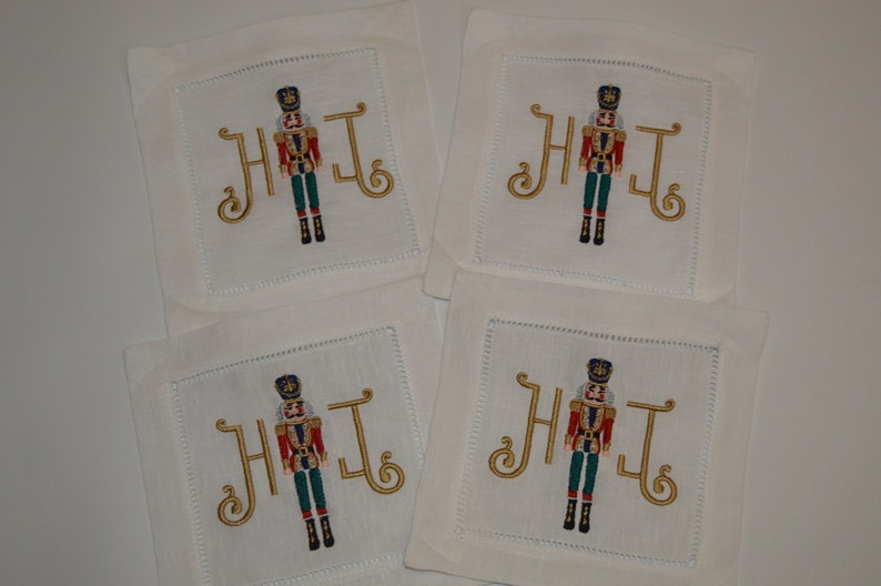 Personalized Nutcracker Embroidered Linen Cocktail Napkins - Thumbnail 4