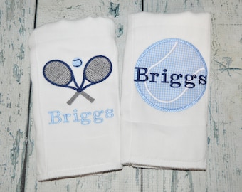 Boys Tennis Burpcloth Set of 2 Burpies MONOGRAM Personalized Tennis or choose your own theme