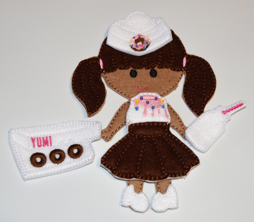 Felt Dress up Doll Accessories Donut Girl, Non Paper Doll, Pretend Play