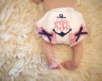 Baby Bloomers  Anchor Monogram, Nautical Baby Girl, Monogrammed Baby Bloomers