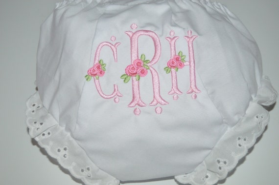 Monogrammed Baby Bloomers With Roses, Personalized Baby Bloomers